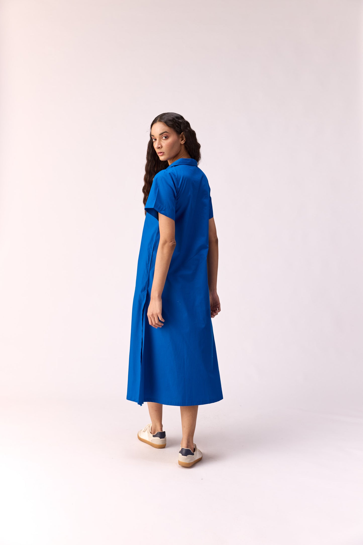 Blue popper long shirtdress
