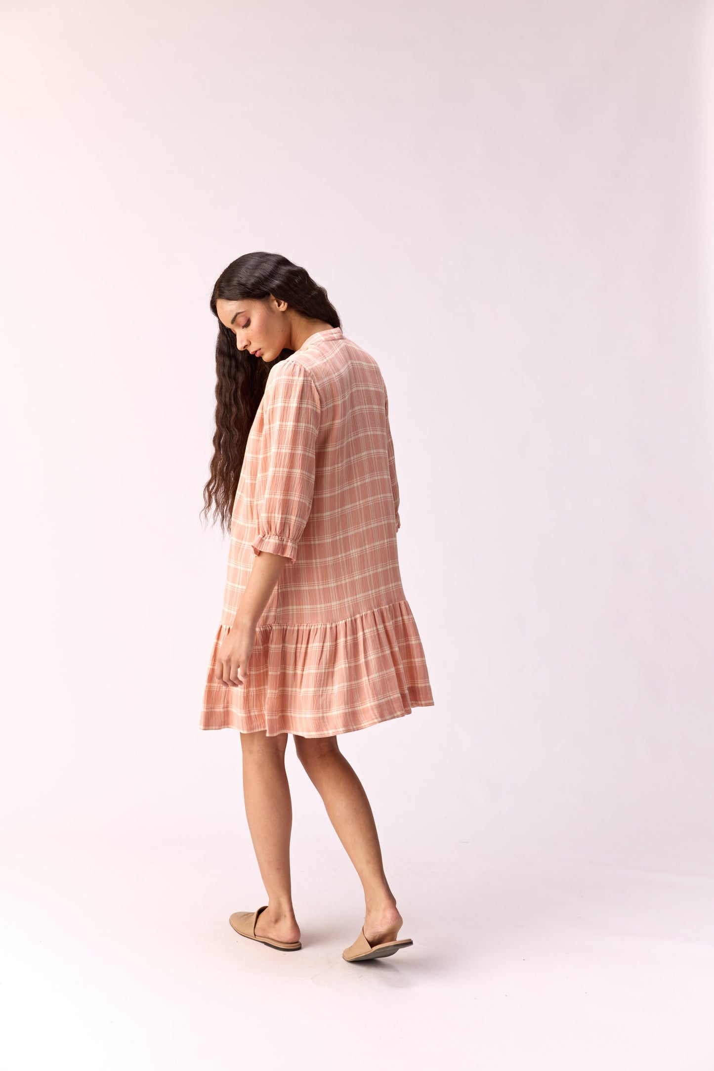 Rosy Flare Plaid Cotton Dress