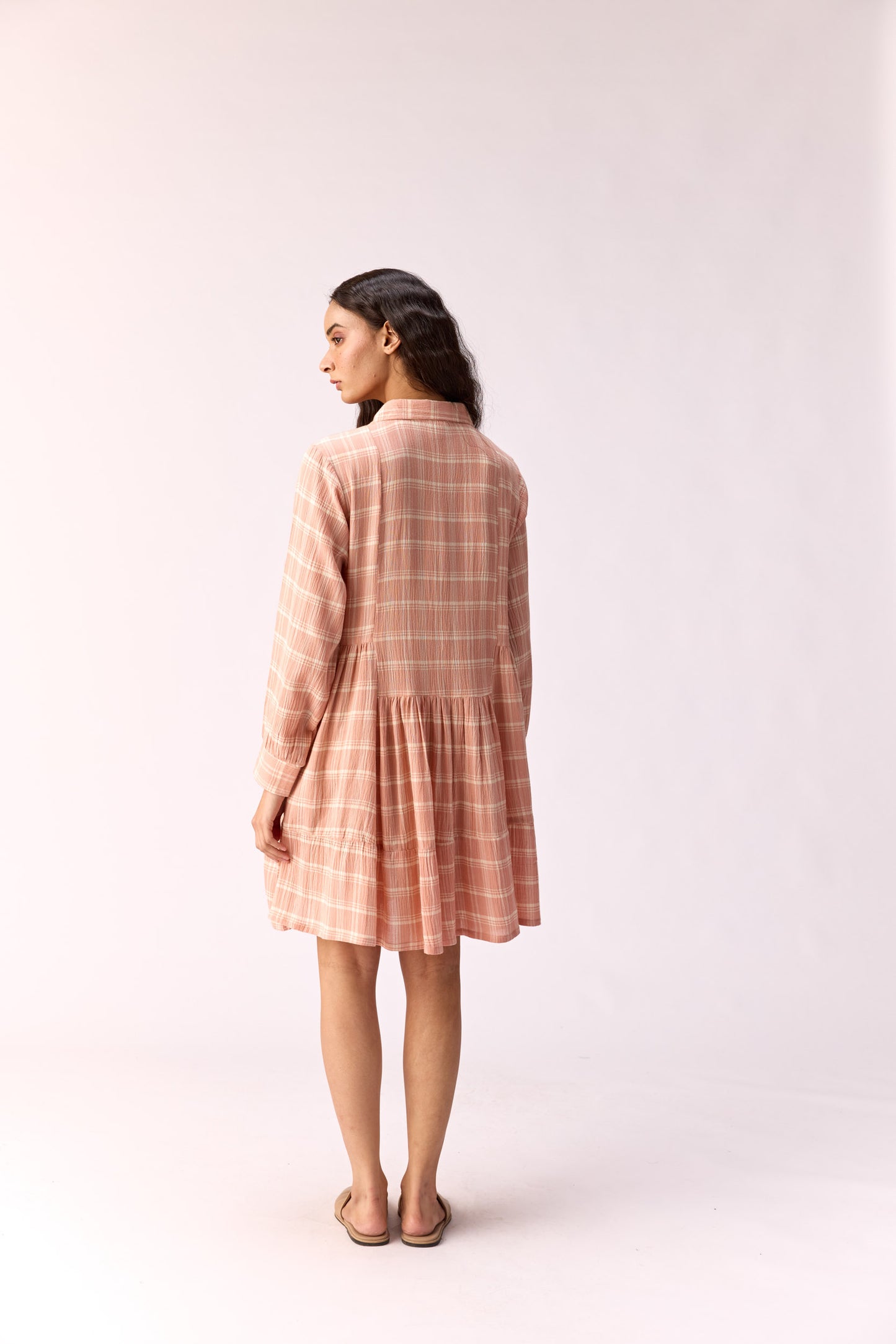 Rosy Flare Plaid Cotton Dress