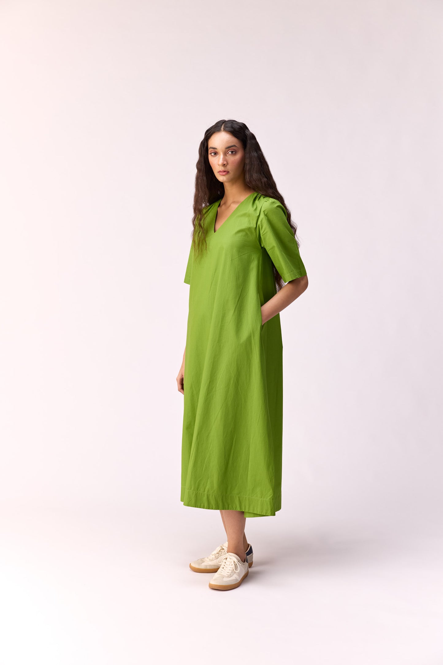 Green apple long line dress