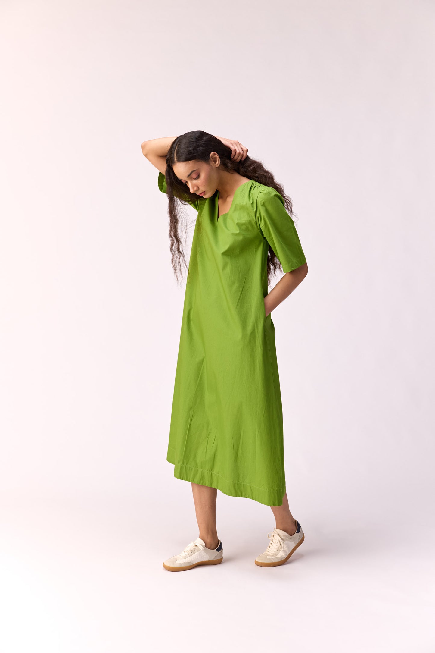 Green apple long line dress