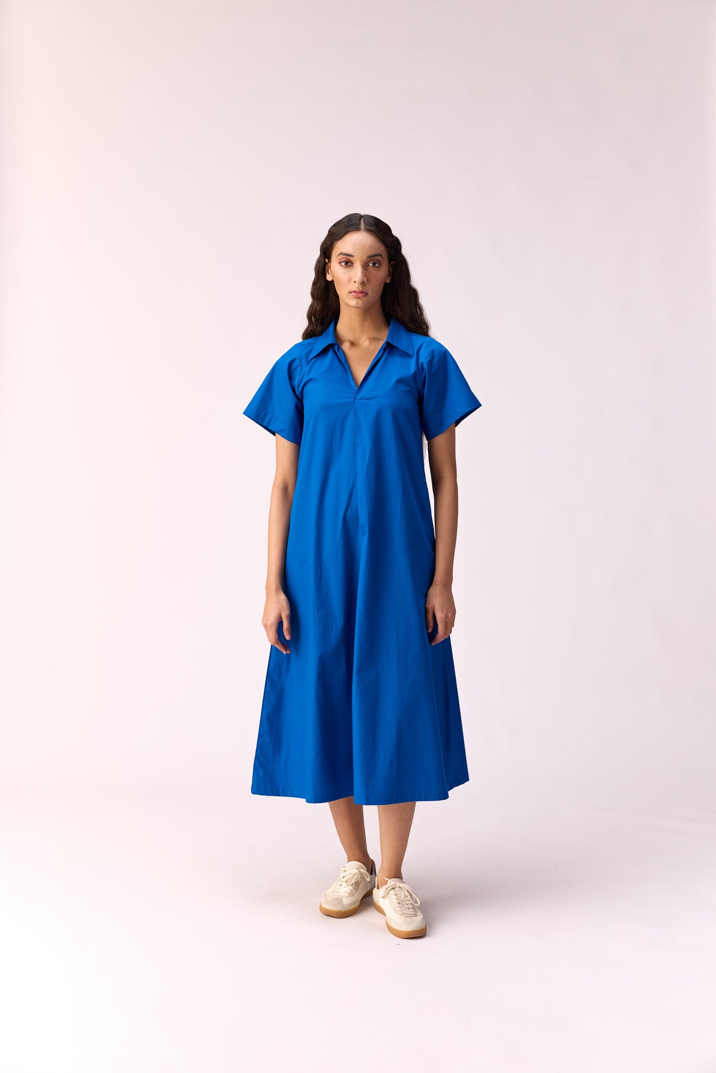 Blue popper long shirtdress