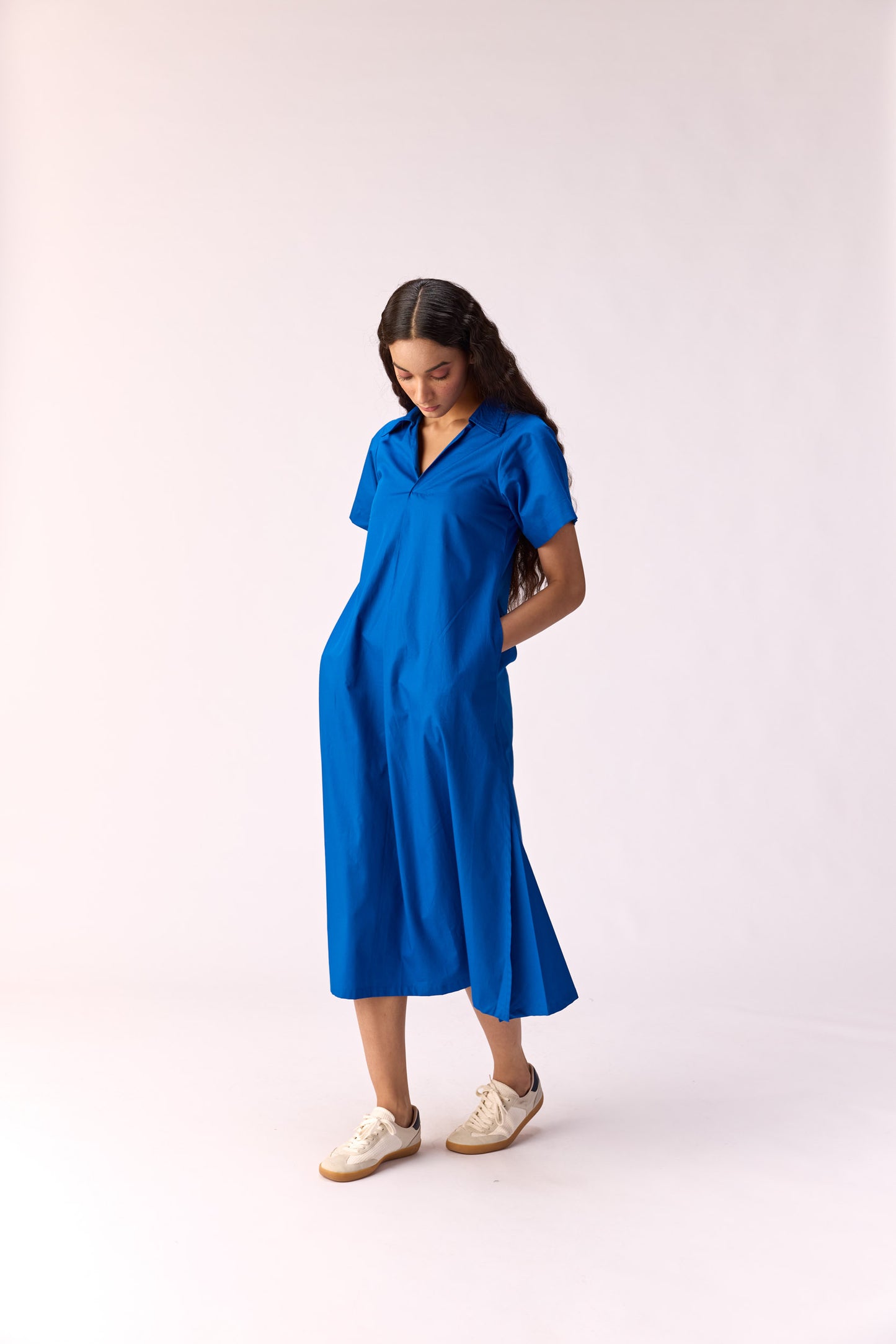 Blue popper long shirtdress