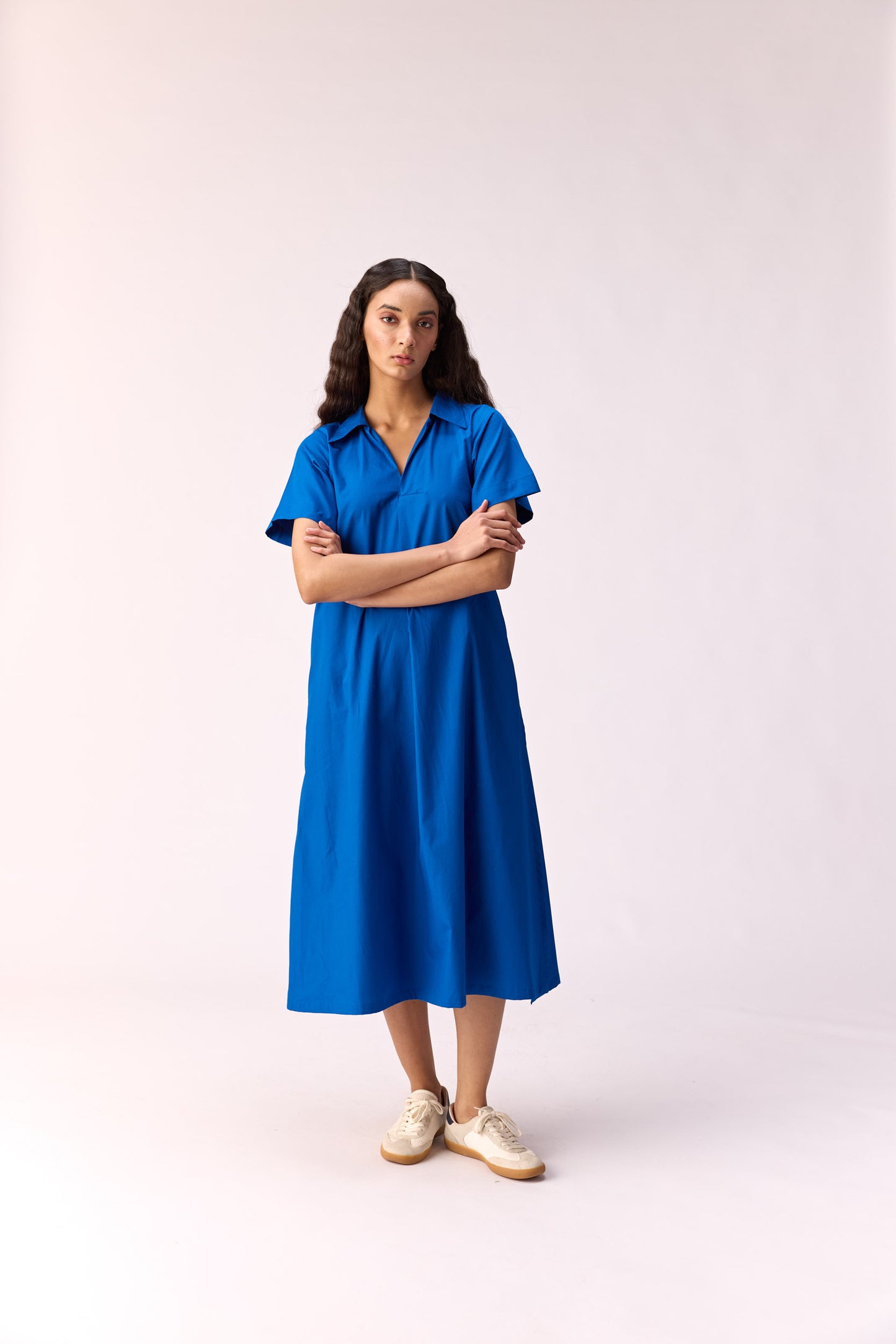 Blue popper long shirtdress