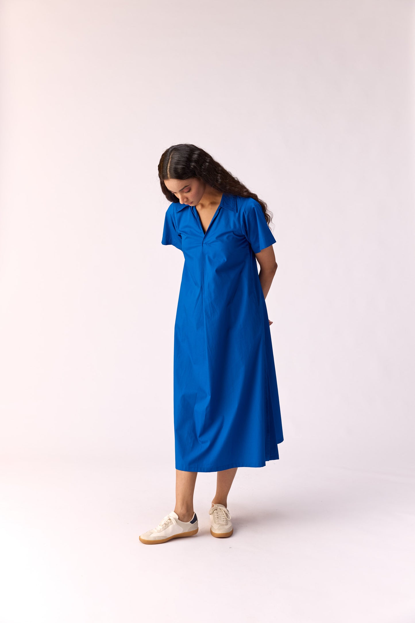 Blue popper long shirtdress