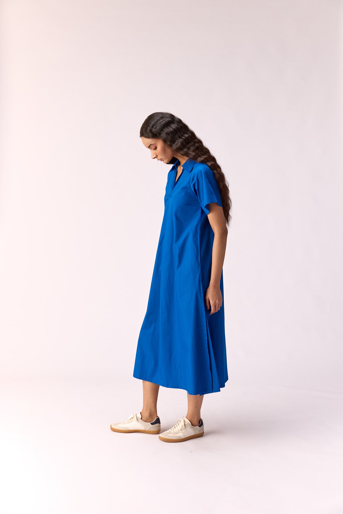 Blue popper long shirtdress