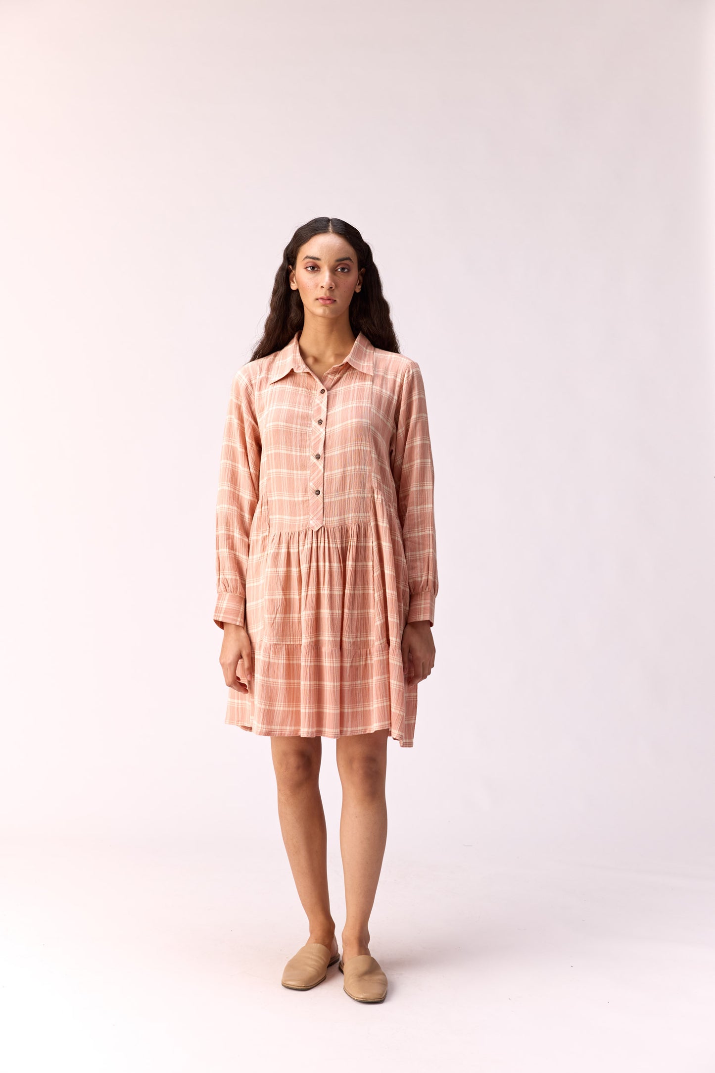 Rosy Flare Plaid Cotton Dress