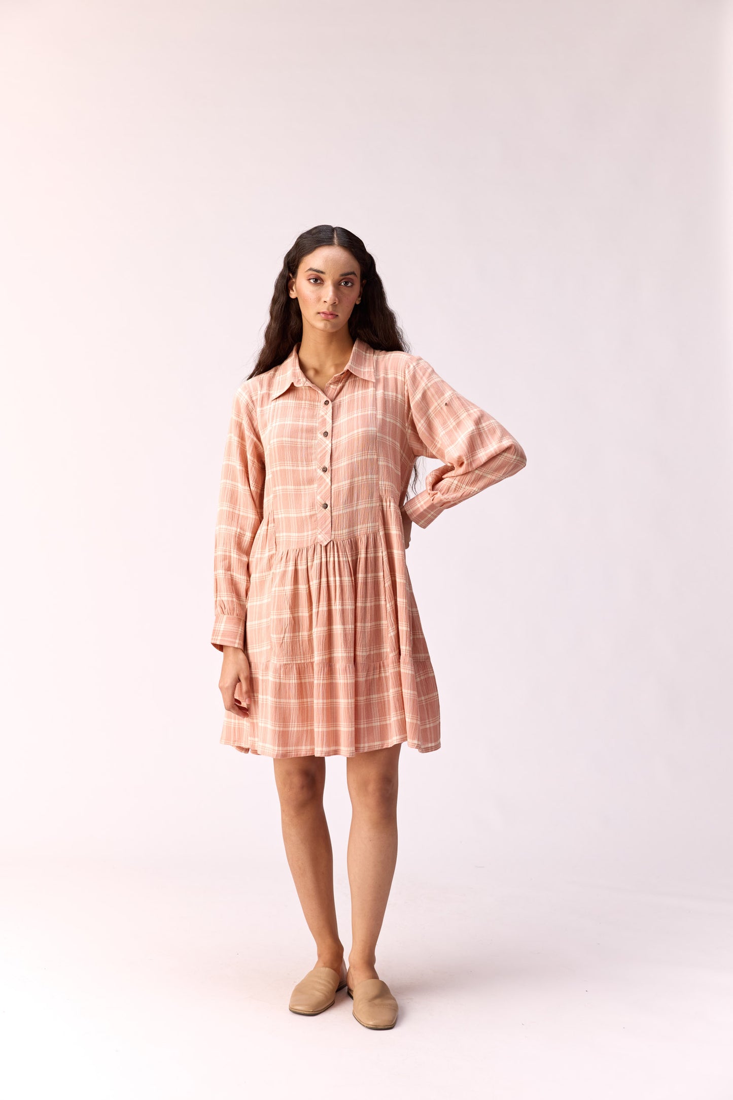 Rosy Flare Plaid Cotton Dress
