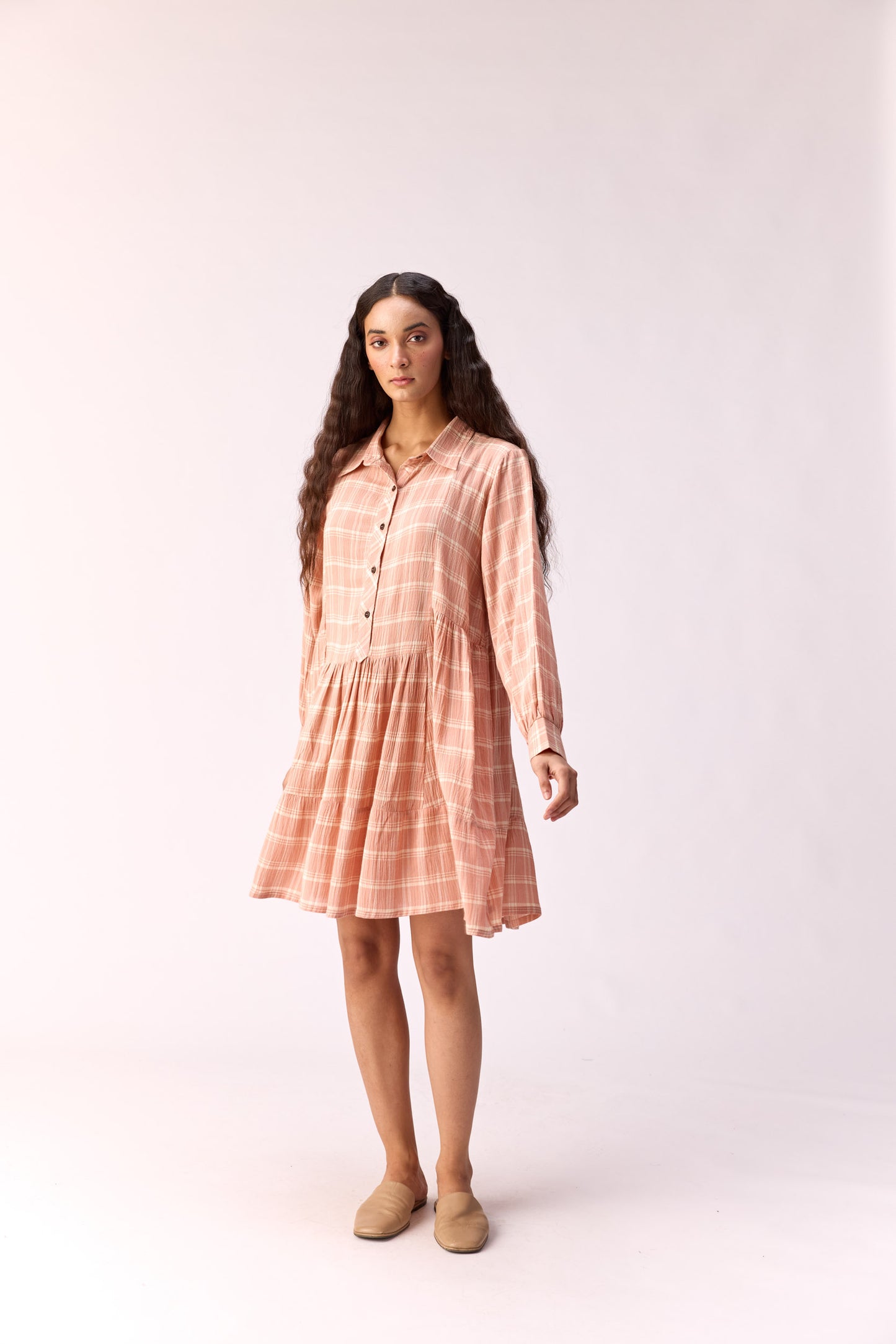 Rosy Flare Plaid Cotton Dress