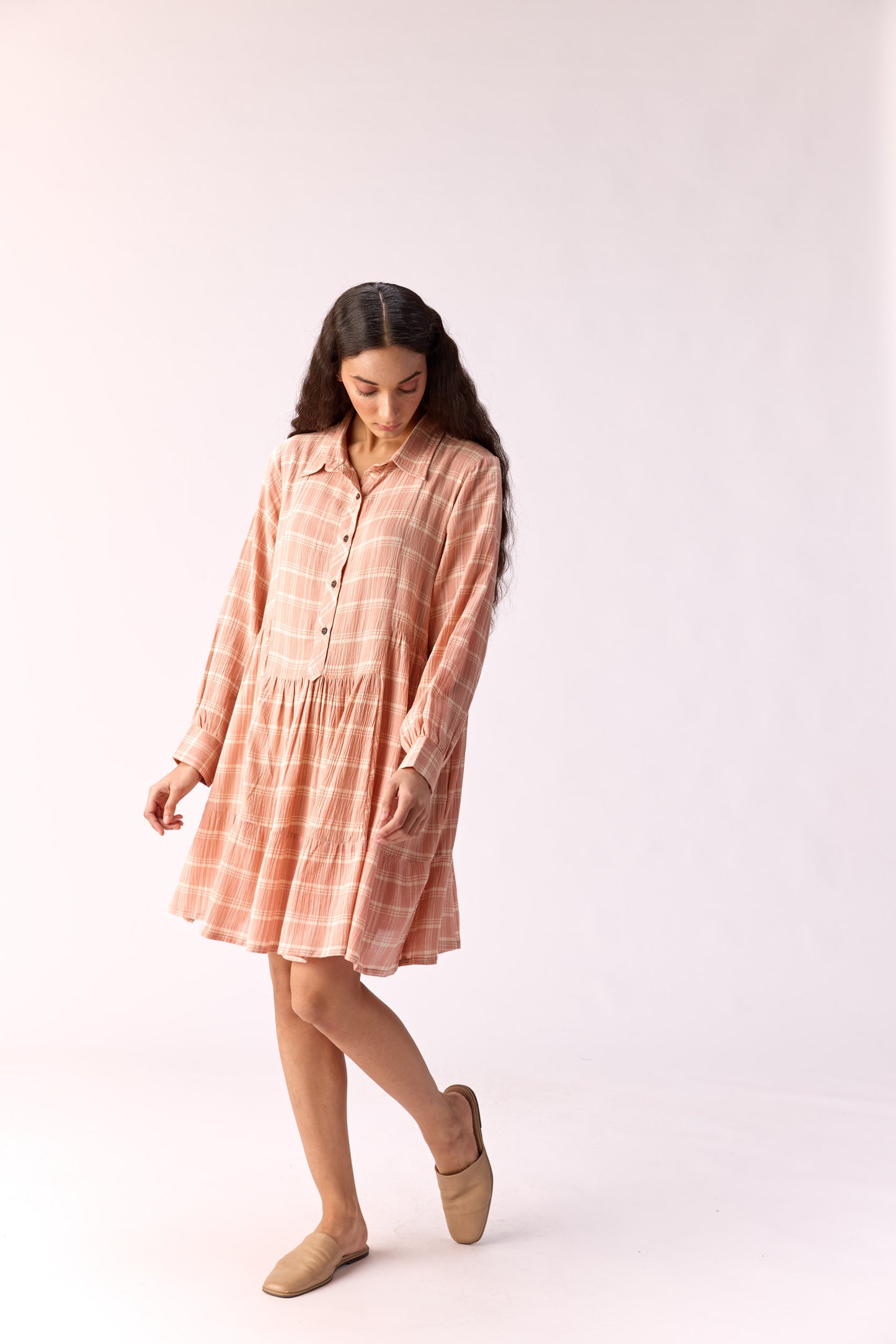 Rosy Flare Plaid Cotton Dress