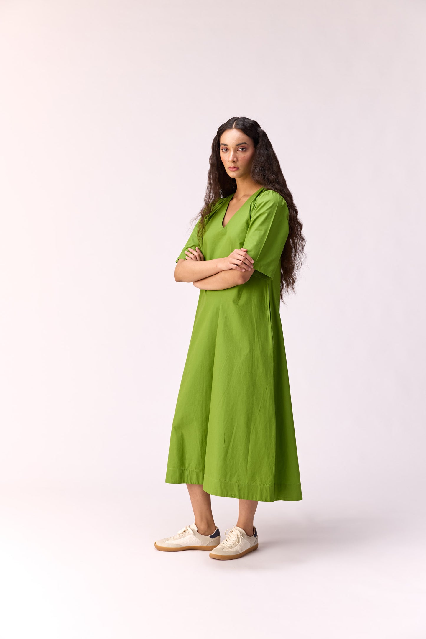 Green apple long line dress