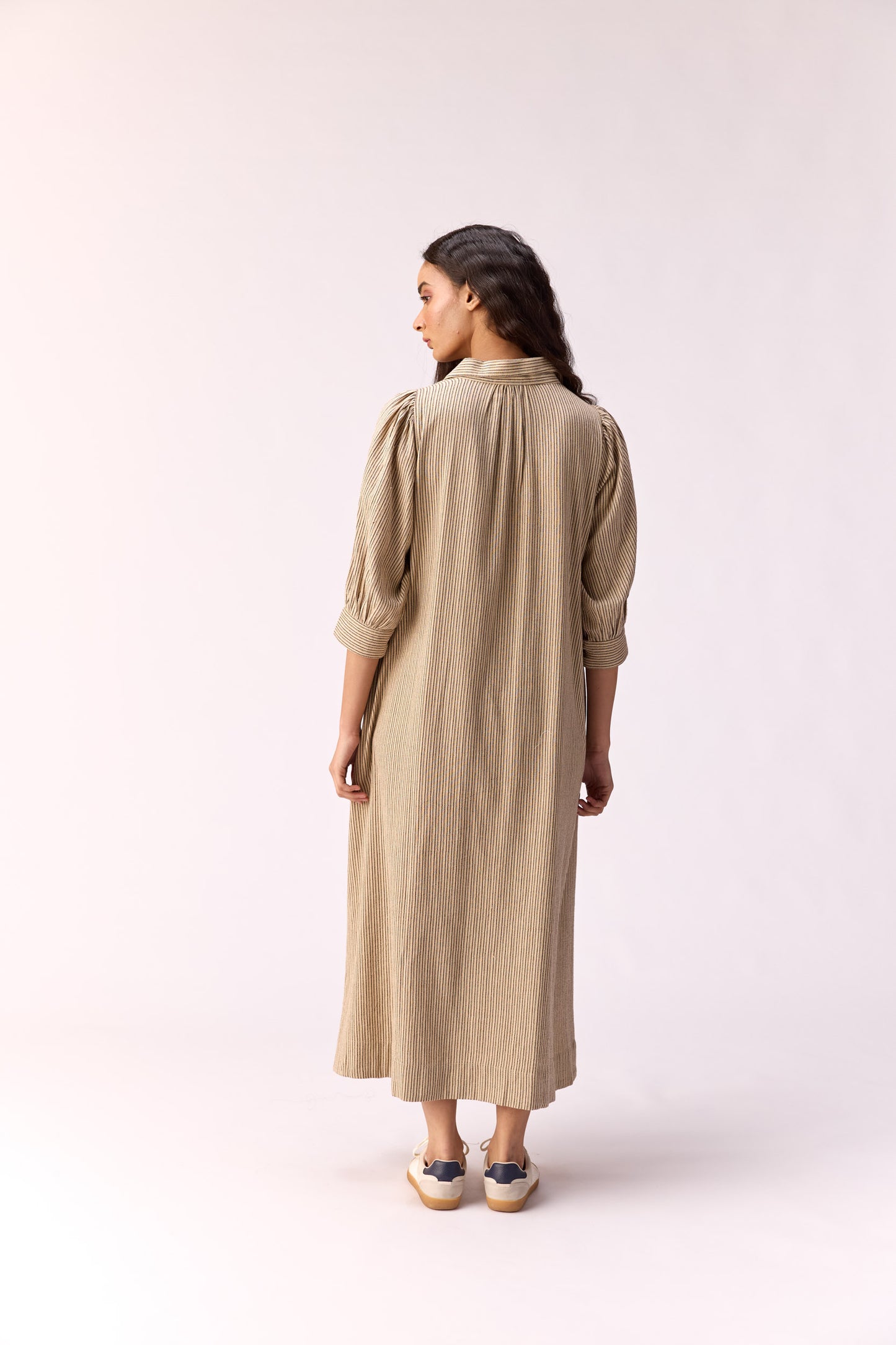 Oat meal striped long line dress