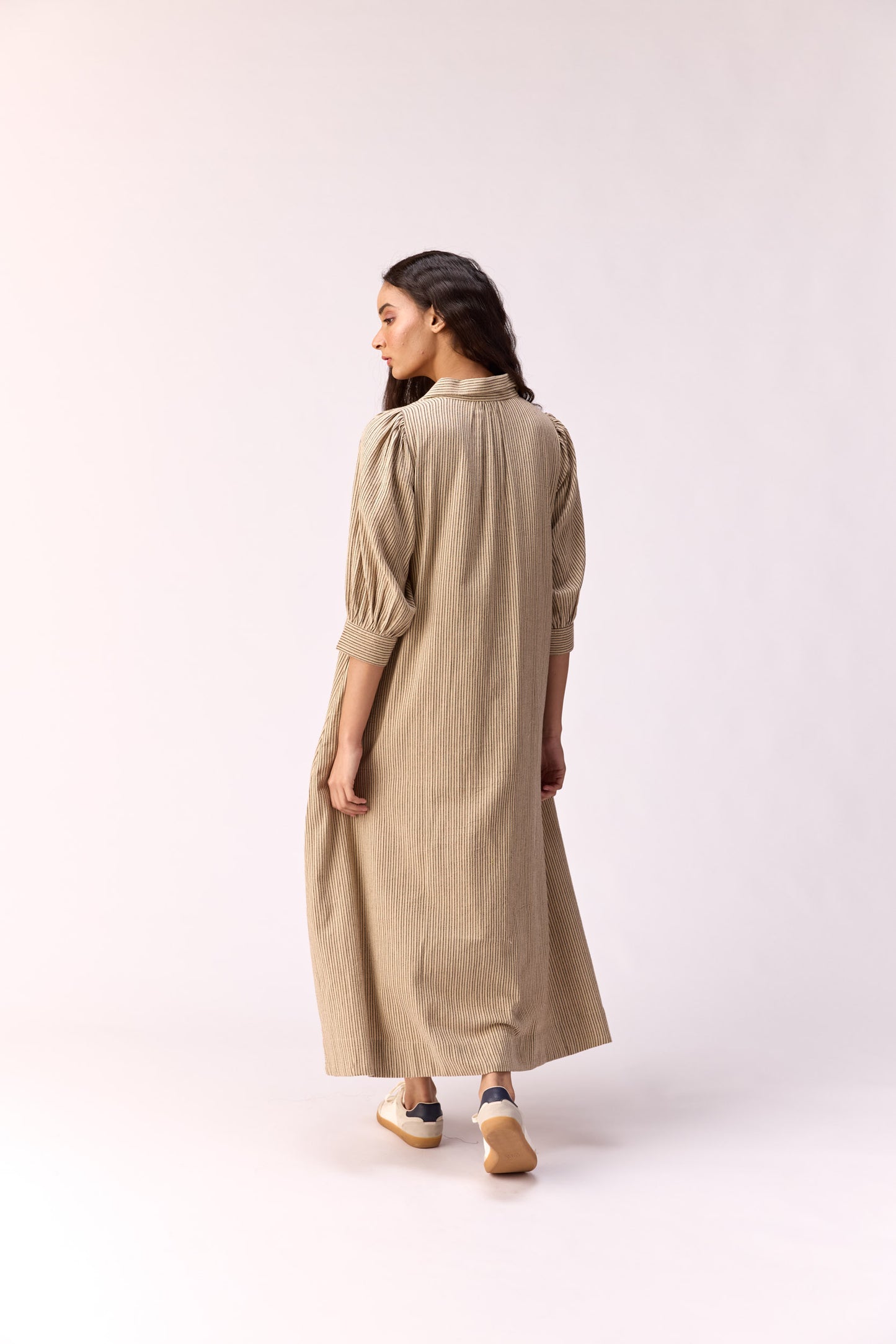 Oat meal striped long line dress